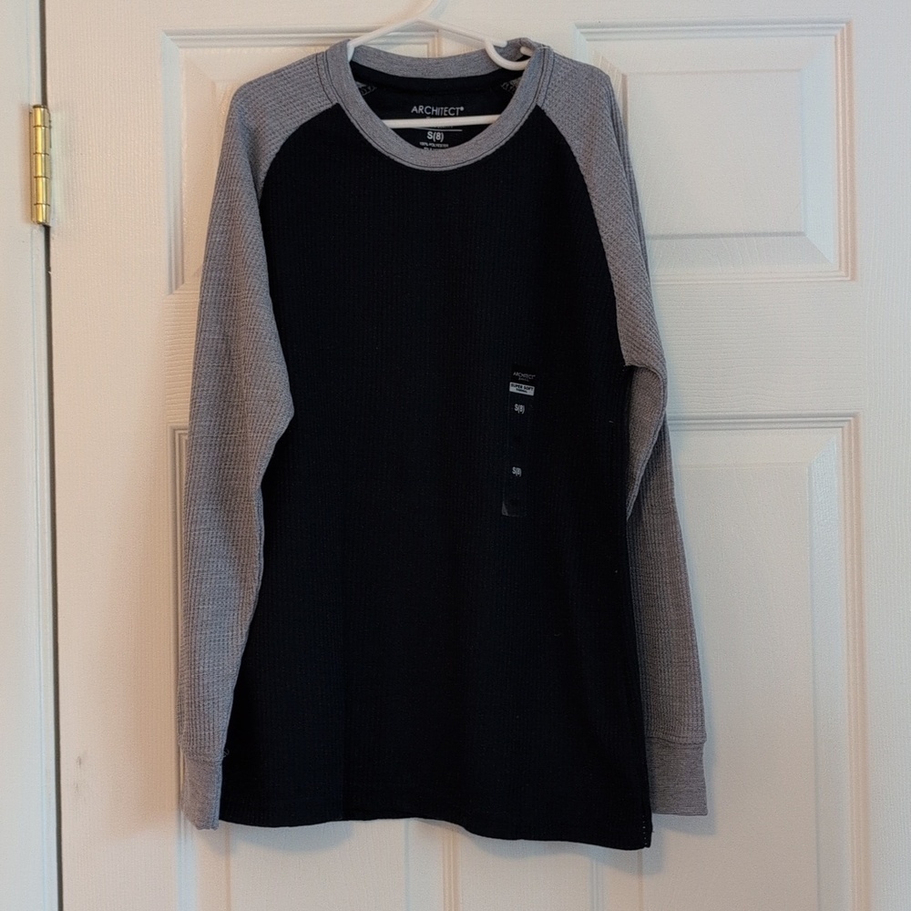 Architect Navy Blue And Gray Raglan Thermal Long Sleeve Boys Size S(8) Shirt NWT
